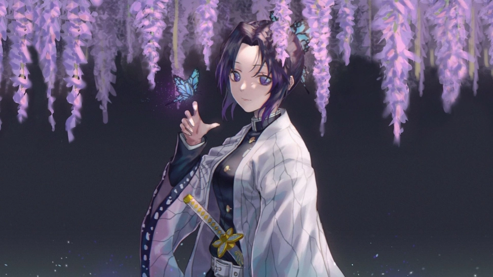 Shinobu con sus mariposas - Fondo Animado