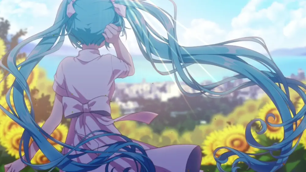 Descargar Fondo de Pantalla Animado de Hatsune Miku: Campo de Girasoles 4K
