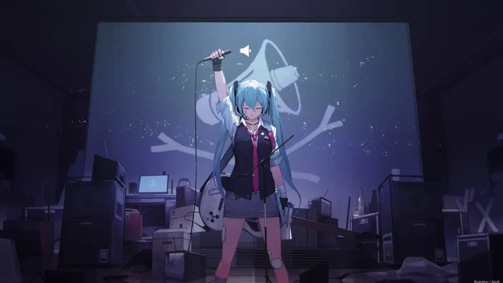 Descargar Fondo de Pantalla Animado de Hatsune Miku: Alzando El Micrófono 4K