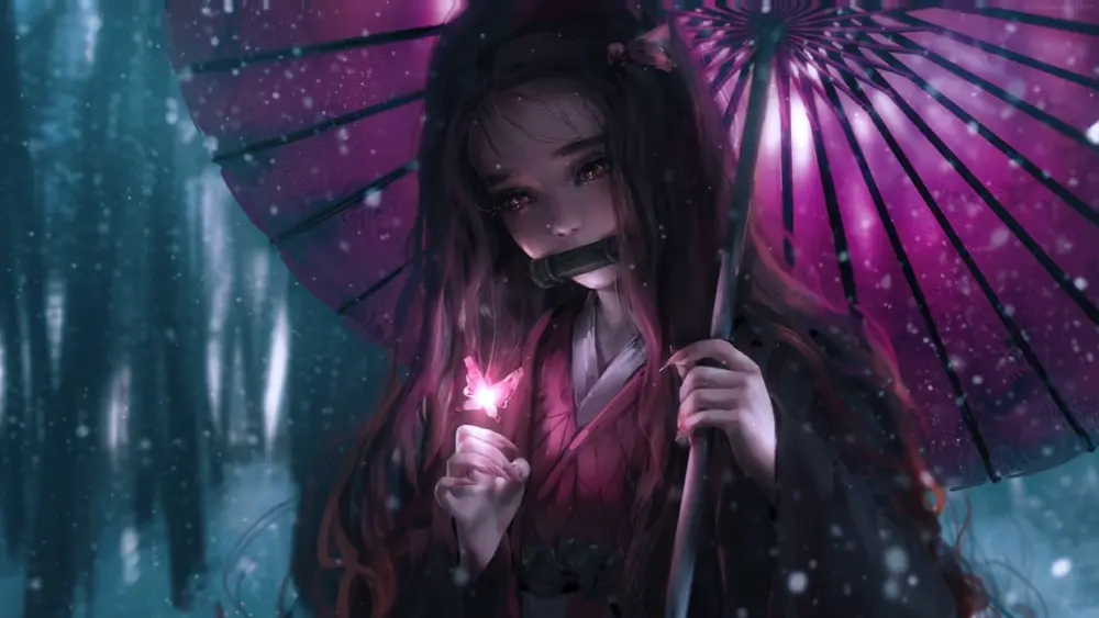 Nezuko con Mariposa – Fondo de Pantalla Animado para PC