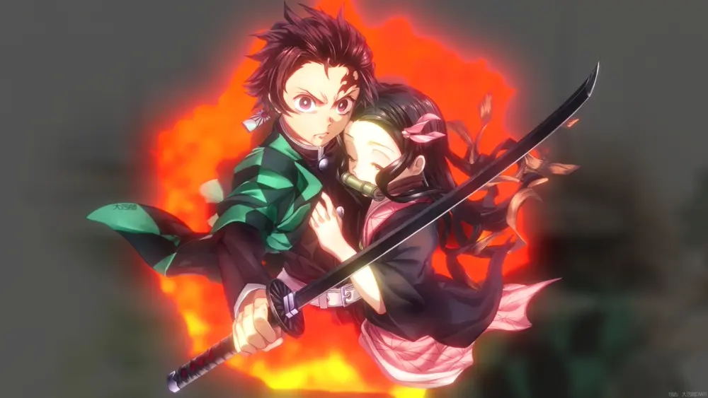 Tanjiro y Nezuko Kamado con escenas – Fondo de Pantalla Animado